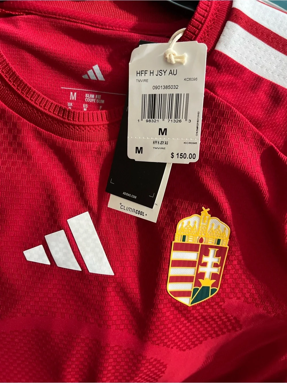adidas Red Hungary National Team Soccer Jersey with White Stripes